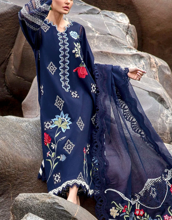 Luxury Heavy Embroidered EID Lawn Dress with Embroidered NET Dupatta (DZ17952)