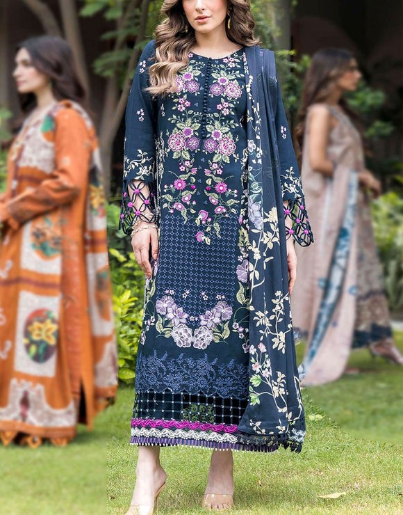 Luxury Heavy Embroidered EID Lawn Suit Design with Digital Silk Dupatta (DZ17953)