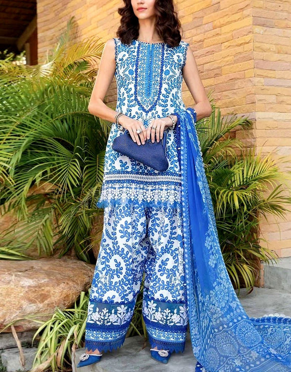 All-Over Print Embroidered Lawn Suit Design with Chiffon Dupatta (DZ17961)