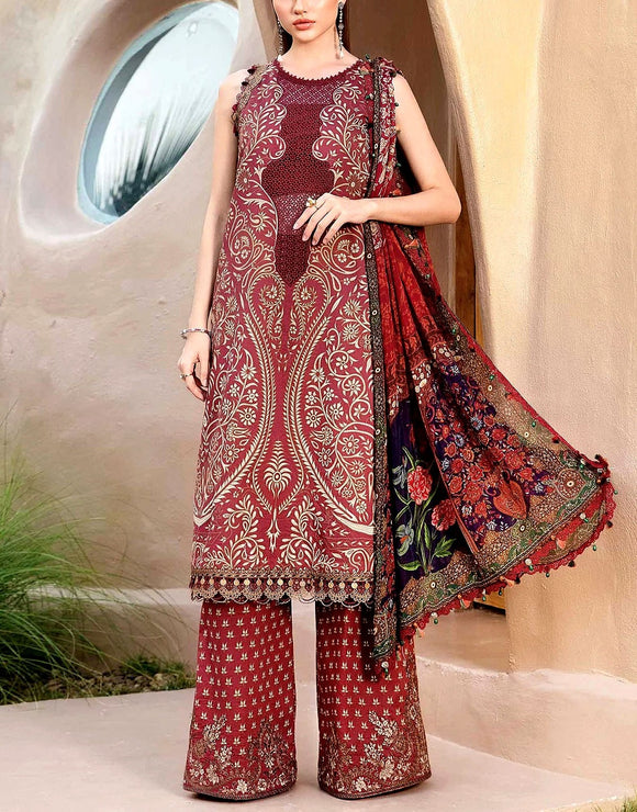 All-Over Print Embroidered Lawn Suit with Chiffon Dupatta (DZ17969)