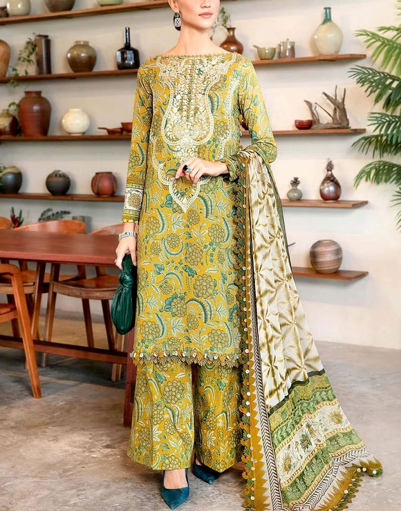 All-Over Print Embroidered Lawn Dress with Chiffon Dupatta (DZ17973)