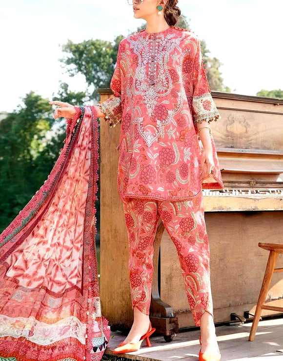 All-Over Print Embroidered Lawn Suit with Chiffon Dupatta (DZ17974)