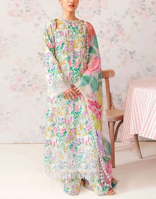 All-Over Print Schiffli Embroidered Lawn Dress with Chiffon Dupatta (DZ17975)