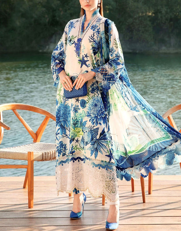 All-Over Print Embroidered EID Lawn Dress 2025 with Chiffon Dupatta (DZ17987)