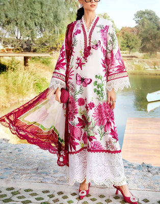 All-Over Print Embroidered EID Lawn Suit 2025 with Chiffon Dupatta (DZ17988)