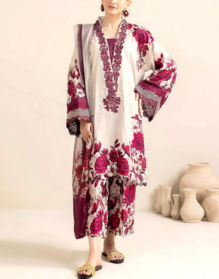 All-Over Print Embroidered EID Lawn Dress 2025 with Silk Dupatta (DZ17989)