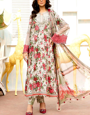 All-Over Print Embroidered EID Lawn Dress 2025 with Chiffon Dupatta (DZ17990)