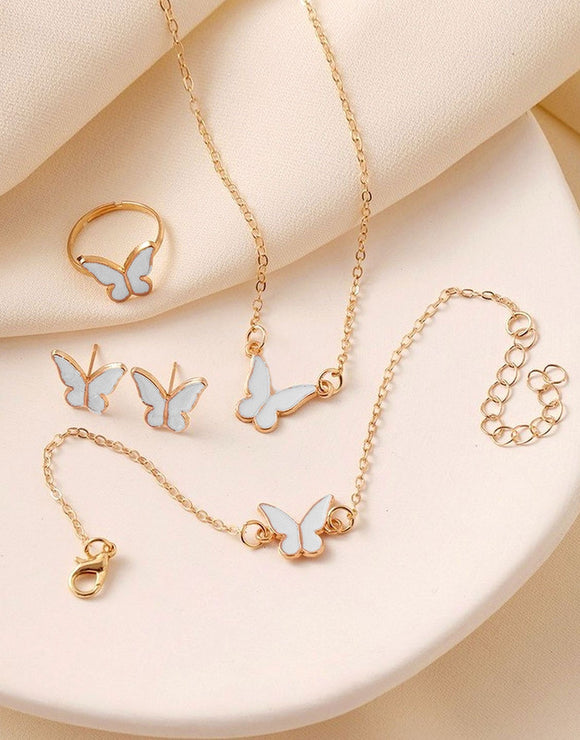 4-Piece Trendy Butterfly Shape Jewelry Set with Bracelet, Earring, Necklace and Ring (DZ17993)