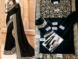 Indian Embroidered Black Chiffon Saree (DZ11556)