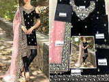 Embroidered Black Velvet Dress with Net Dupatta (DZ12506)