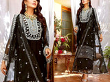 Embroidered Black Chiffon Party Wear Dress 2024 (DZ15393)