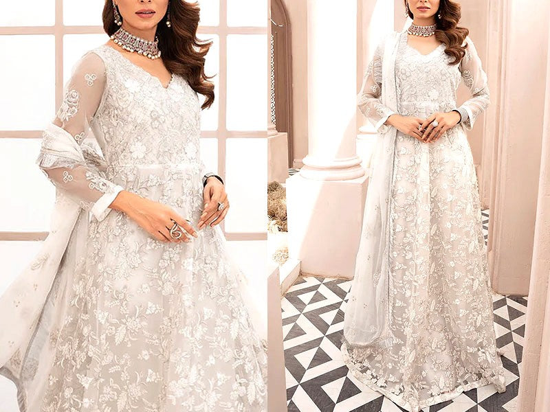 Heavy Embroidered White Chiffon Wedding Dress 2024 DZ15556